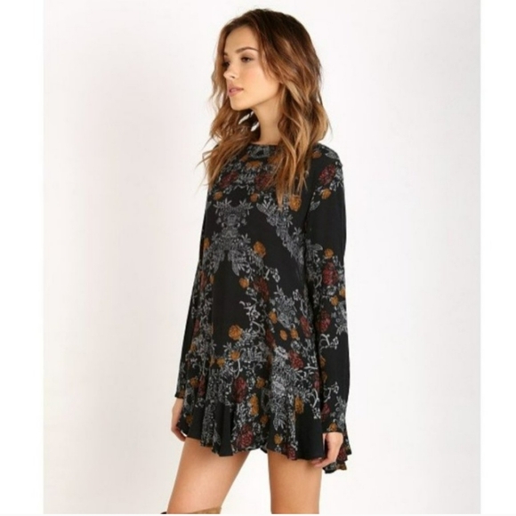 Free People Smooth Talker Tunic Raven Floral Open Back Dress - Picture 2 of 6